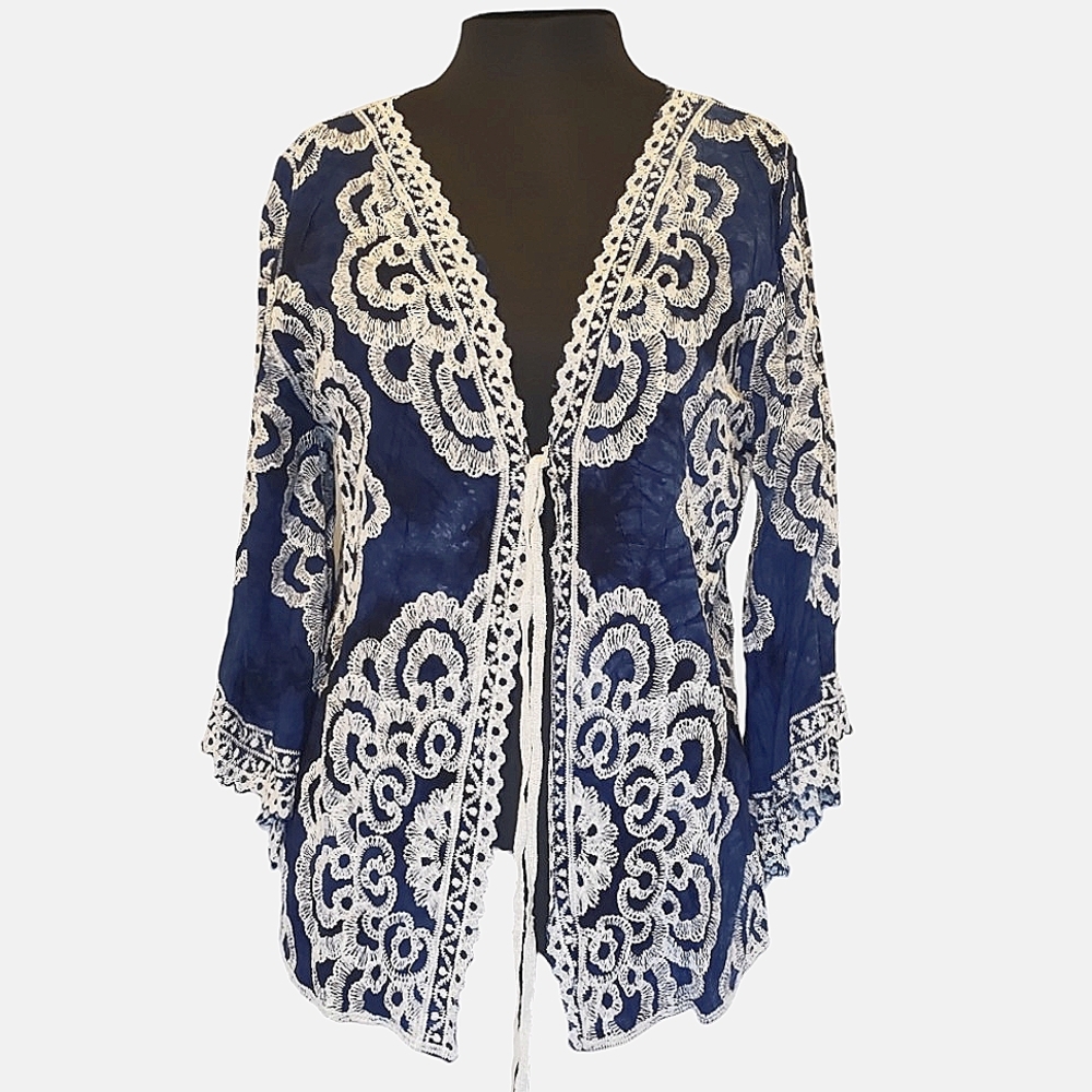 Anthropologie Solitaire Artisan Embroidered Short Kimono/cardigan Sz: S